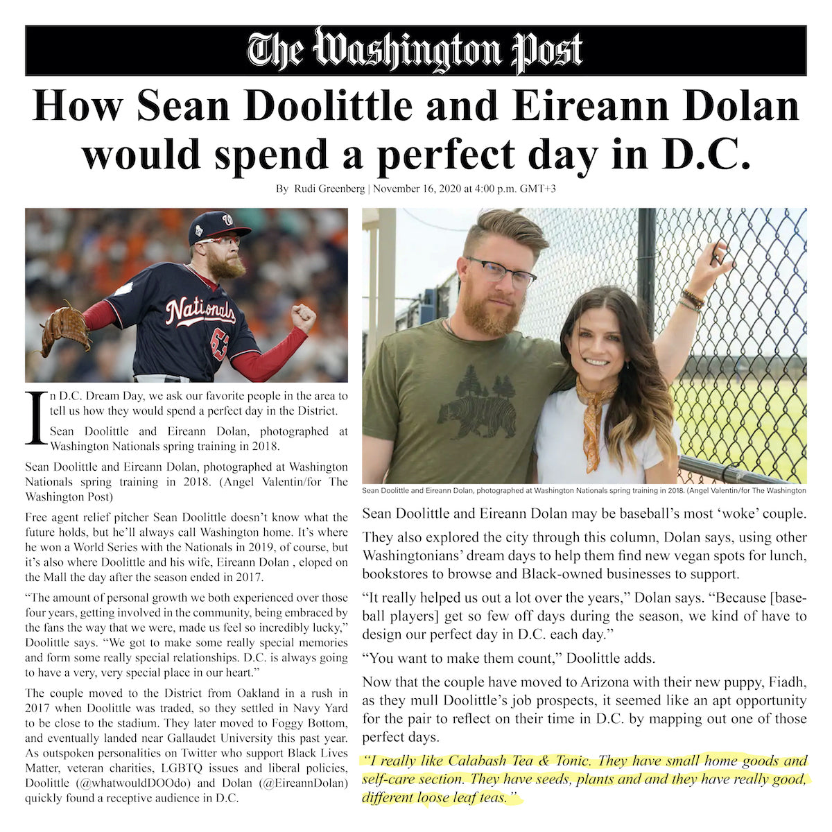 How Sean Doolittle and Eireann Dolan would spend a perfect day in D.C. -  The Washington Post