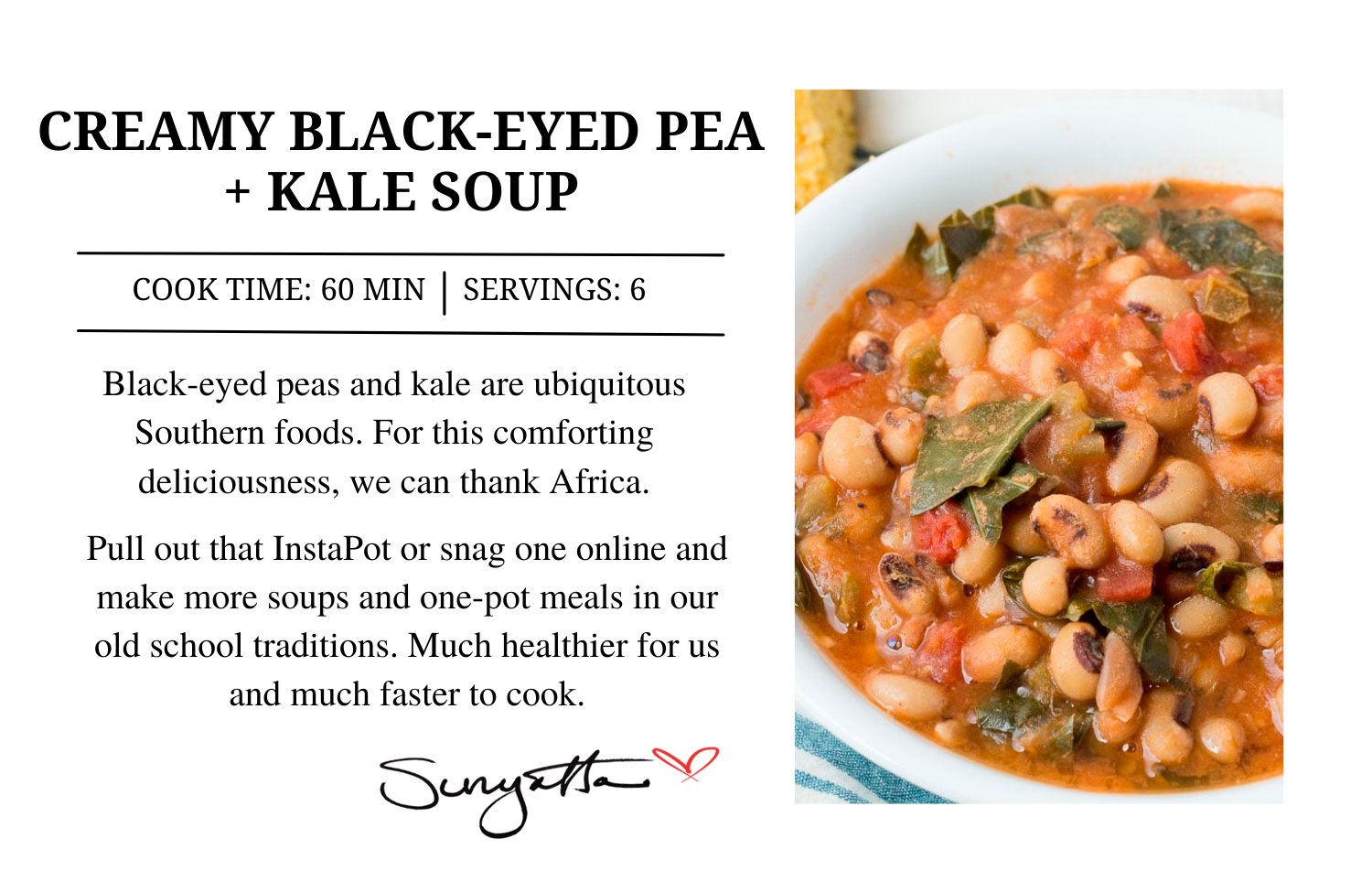 Creamy Black-Eyed Pea + Kale Soup